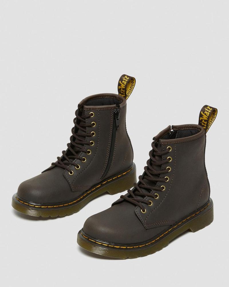 Dr Martens Junior 1460 Wildhorse Læder Snørestøvler Børn Mørkebrune | DK 690NWY